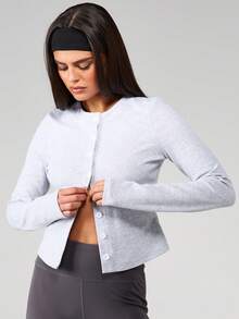 MISSGUIDED Ribbed Button Front Cardigan Long Sleeve Crew Neck Regular Fit Casual Layering Top Fall Winter Essential - Grey - View 1