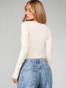 MISSGUIDED Bluse mit Spitzenkragen, Kuhlenausschnitt und langen Ärmeln mit drapiertem Ausschnitt, Herbst-Winter-Mode-Top - Aprikosenfarben - Übersicht 2