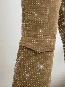 Denimoi Quần áo thu đông nữ, quần jeans ống đứng cạp vừa màu đen đính đá nhiều túi, thường ngày. Thích hợp mặc hàng ngày, đi chơi, hòa nhạc, lễ hội, tiệc tùng, câu lạc bộ, trang phục Giáng sinh cho nữ. - màu nâu - Xem 4