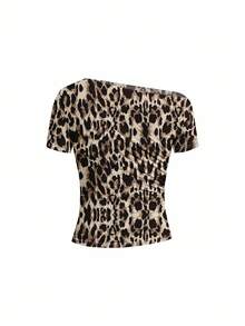 Ellevyn Asymmetric Ruched Shoulder Cutout Short Sleeve Knit Solid Tee For Women, Elegant, Spring/Summer - Multicolor - View 11