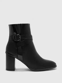 CUCCOO BIZCHIC Botas de tobillo de tacón alto grueso versátiles y de uso diario para mujer - Negro - Ver 2