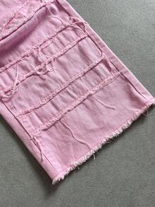 Manfinity ZONE917 男式宽松破洞口袋阔腿休闲牛仔裤 - 粉色 - 查看 3