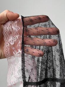 Sunspun 新款优雅甜美蝴蝶结薄纱雪花蕾丝边饰短款吊带背心，春夏秋季款 - 黑色 - 查看 8