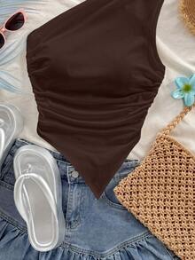 Soleia Women's Solid Color Pleated Sleeveless Casual Commuter Top Spring - Coffee Brown - View 5