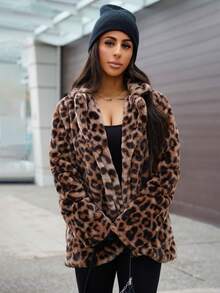 SAYEHFBABY Women's Vintage "Mob Wife" Style Leopard Print Faux Fur Coat, Autumn/Winter - Coffee Brown - View 6