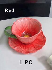 1 Set Ceramic Floral Coffee Cup (Cup + Saucer), Creative Floral Water Cup For Women, High-End Handpainted Afternoon Tea Cup And Saucer, A Cup Of Coffee, Possible, Summer, Sea, Cup, Red, Red, Pink - 彩色 - 查看 11