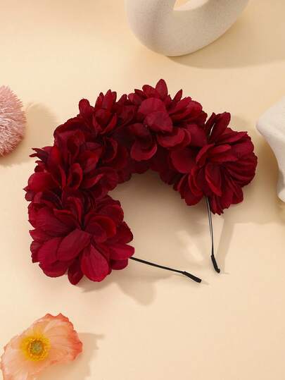 Enchnt 1pc Floral Printed Boho Iron Hair Hoop, Versatile Women's Artificial Flower Hair Accessories,Hairband,Hair Hoop Headbands