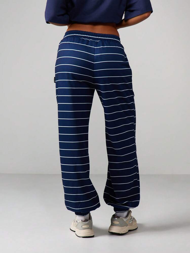 Missguided x Playboy Horizontal Striped Drawstring Joggers With Cuffed Ankles Casual Sweatpants For Everyday Comfort And Relaxed Style