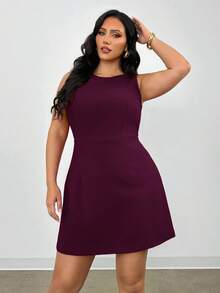 Firerie Plus Size Elegant Commuter Solid Color Bow Decor Backless Sleeveless Dress - Purple - View 4
