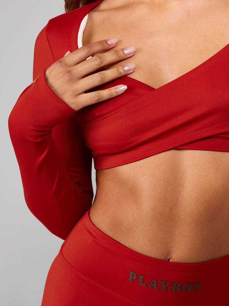 Missguided x Playboy Long Sleeve Crop Top And High Waisted Shorts Two Piece Set With Sweetheart Neckline For Lounge Wear Casual Outfits