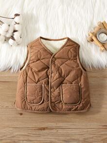 SHEIN Unisex Baby Casual All-Match Reversible Cotton Padded Vest Jacket, Suitable For Autumn/Winter Wear, Indoor And Outdoor Baby Coats - Khaki - View 9