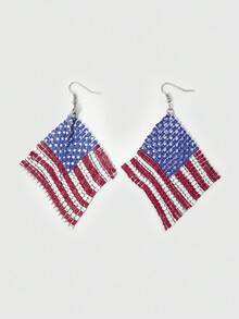 ROMWE Grunge Punk 1 Pair Retro Creative Red White Blue Net Fabric USA Flag Design Dangle Earrings For Women, Suitable For 4th Of July Party, Gift-Giving, Everyday Wear - earrings - View 7