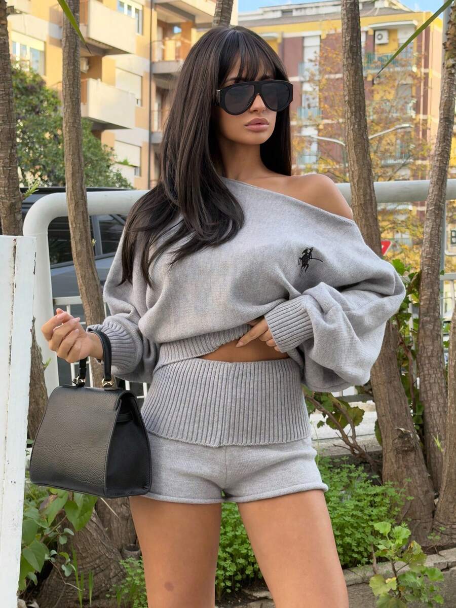 Ronhire 两件套宽松蝙蝠袖羊毛衫，灰色 - 灰色 - 查看 1