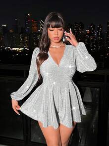 Viva Relle Plus Size V-Neck Long Sleeve Jumpsuit With Wide Legs - White - View 5