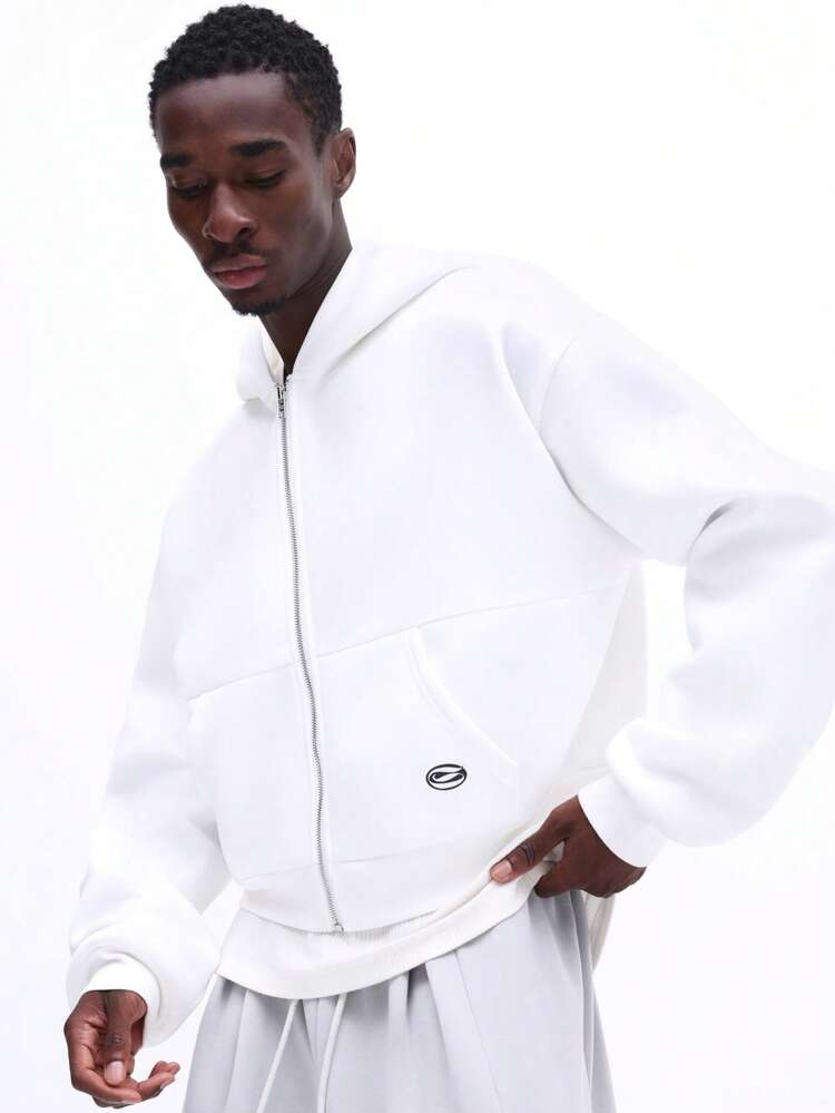 White Zip Up Crop Hoodie With Drawstring
