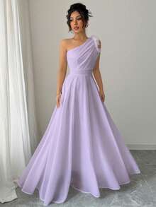 Modelyn Retro French Fairy Style One-Shoulder Dress - Purple - View 4