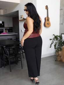 Truni Top tubo de piel sintética rojo vino elegante y cómodo para mujeres con curvas, talla grande, para ocasiones especiales, Año Nuevo, vacaciones, fiestas navideñas, estilo Y2K, chaleco casual, atuendos sexy para mujeres, blusas rojas, estilo occidental - Burdeos - Ver 5