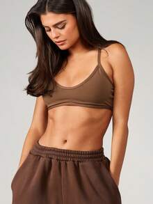 MISSGUIDED Active Scoop Neck Cross Back Adjustable Strap Sports Bra For Training Workout Gym - Brown - View 3