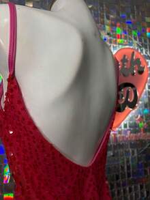 Vestido mini elegante de linea A con escote en V profundo de lentejuela con forro - rojo - Ver 7