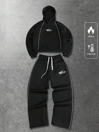 Conjunto de sudadera con capucha para hombre, sudadera con capucha casual de estilo callejero con estampado en inglés americano, para otoño/invierno