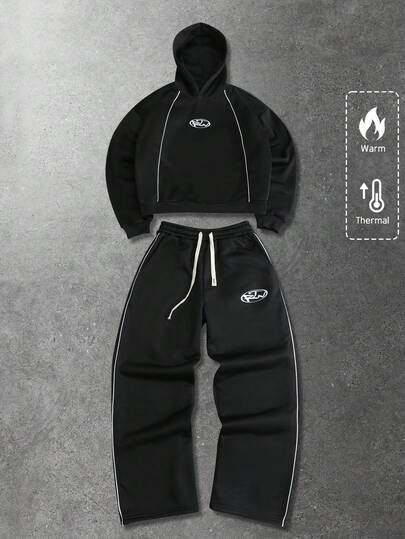 Survêtement à capuche pour hommes, ensemble de sweat-shirt à capuche imprimé en anglais américain décontracté, automne/hiver