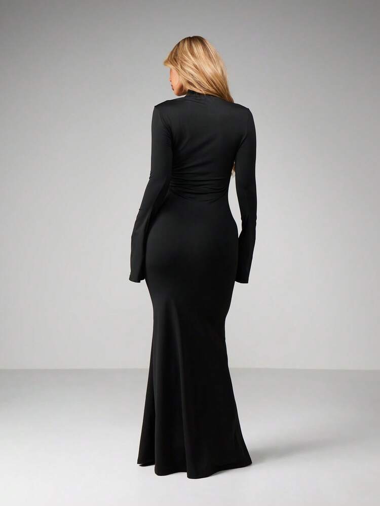 MISSGUIDED High Neck Flared Sleeve Long Maxi Bodycon Dress Winter Formal Evening Party Special Occasion