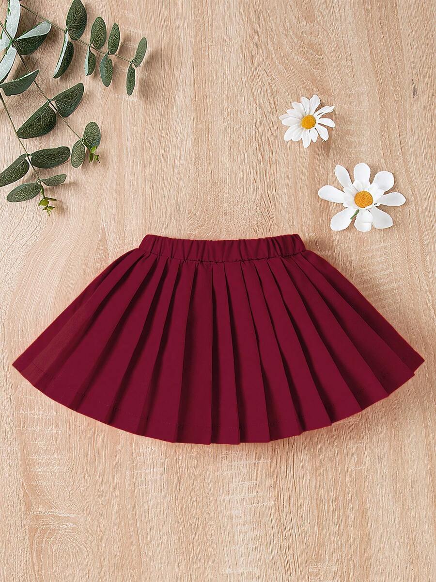 Souflis Souflis Infant/Baby GirlSolid Color Pleated Skirt, New Fashionable & Comfortable Outdoor Classic Minimalist Design - Burgundy - View 1