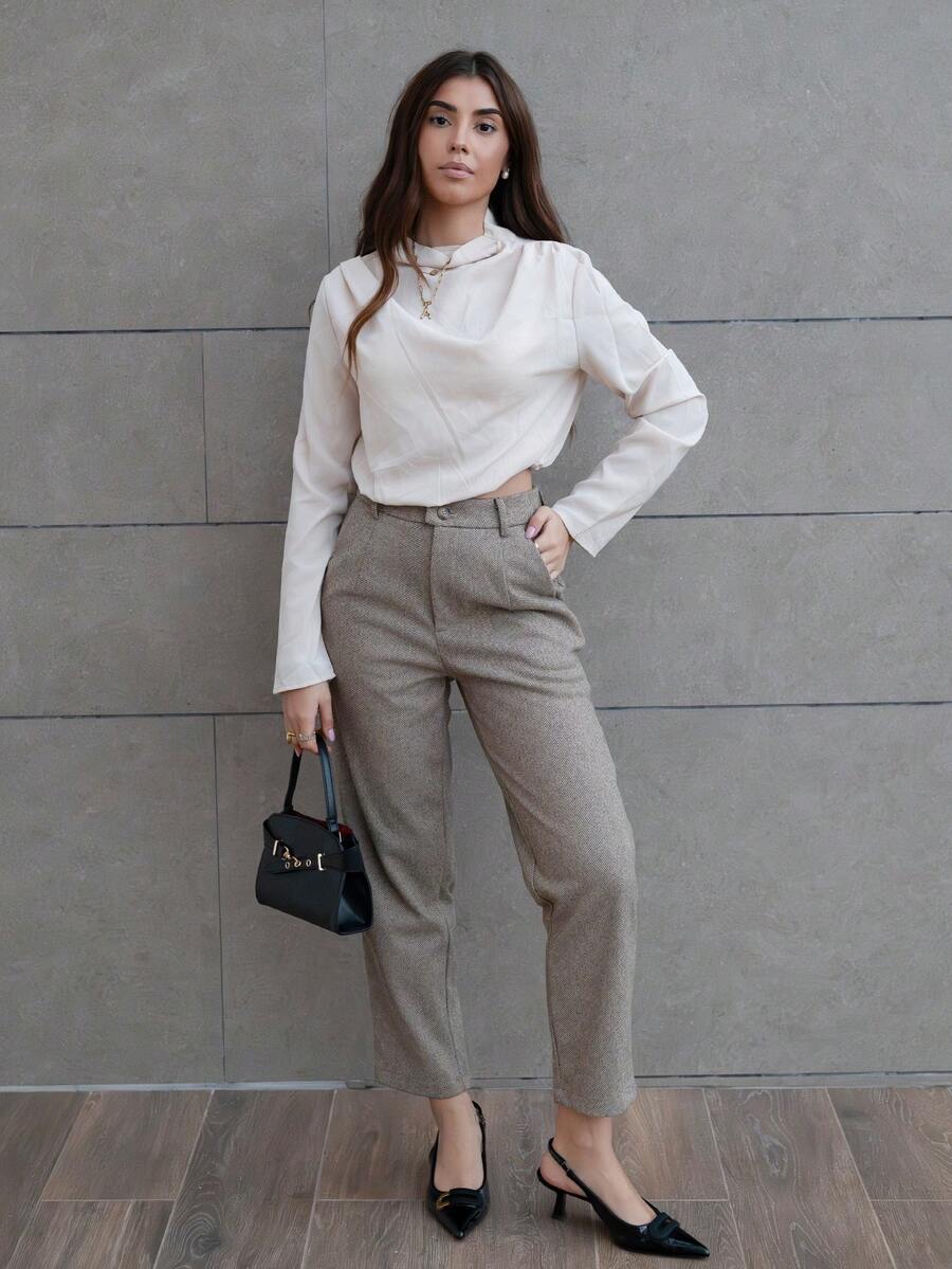 Hitanina Women's Casual Front Button Pocket Harem Pants Fall Cloth For Women - Coffee Brown - View 1