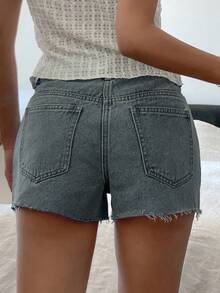 Livesso Quần short denim siêu ngắn rách gấu dành cho nữ, thời trang cho mùa hè. - Màu xanh lam - Xem 5