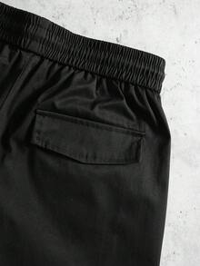 PAVTROS 宽松男士工装裤，带翻盖口袋，侧抽绳腰部，秋季 - 黑色 - 查看 9