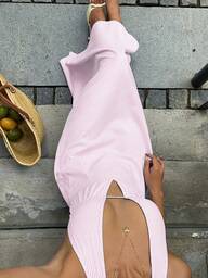 Sunnyshic Blue & White Striped Deep V-Neck Backless Tie-Up Waist A-Line Sleeveless Jumpsuit Dress, Elegant Sexy Cute Suitable For Vacation, Beach, Commute, Party, Daily Wear, Dating, Spring/Summer/Autumn