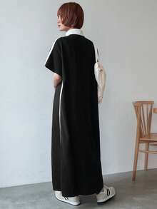 FRIFUL Women's Casual Colorblock Striped Dress - Black - View 2