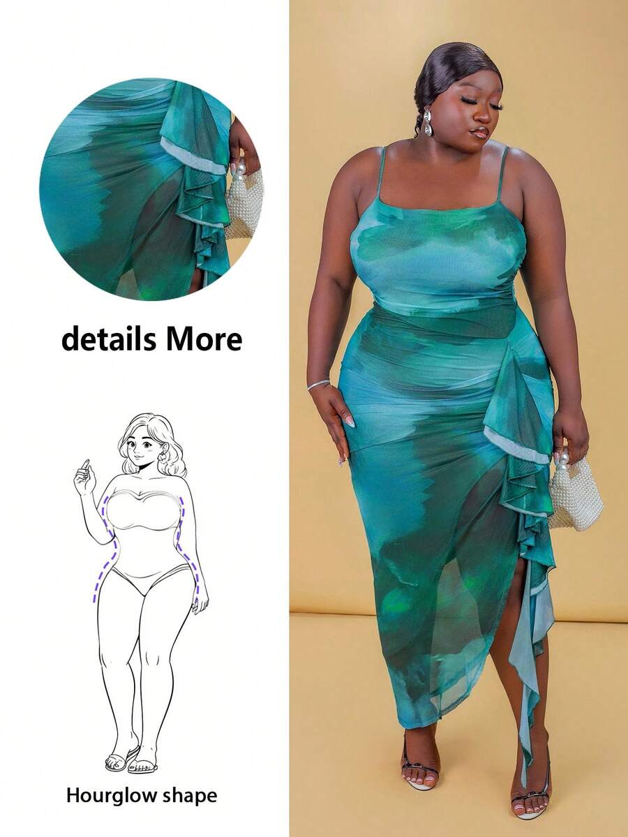 CurvyTilda 大码女士优雅撞色蕾丝派对连衣裙，粉色挂脖连衣裙，适合夏季约会、女士生日礼服 - 粉色 - 查看 1