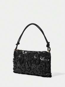 SHECARRY Geantă de umăr cu paiete și model floral pentru femei, potrivită pentru scene de petrecere și întâlniri - Negru - Vizualizare 4