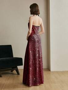 Arave Đầm dự tiệc thanh lịch cổ yếm chữ V đính sequin dành cho nữ - Đỏ - Xem 3