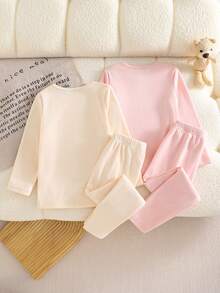 4件套女童柔软舒适休闲日常保暖内衣套装 - 彩色 - 查看 2