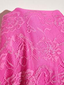 Truni 大码女式花卉蕾丝V领长袖不对称下摆性感时尚连衣裙，适合梨形三角身材/2026/新年 - 粉色 - 查看 9