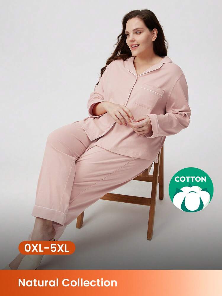 Women Plus Cotton Basic Long Women Pajama Set