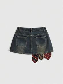 ROMWE Avant 复古坏女孩学院风低腰女式牛仔迷你裙 - 中等水洗藍 - 查看 2