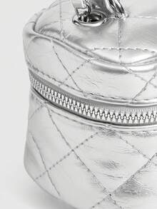 CUCCOO SZL Túi xách tay họa tiết kim cương chần bông cổ điển thời trang mới, thiết kế đóng mở khóa kéo nhẹ và di động, túi đeo chéo hình tròn trang trí khóa kéo tình yêu, túi đựng tiền xu, thích hợp để mua sắm, thích hợp để đi du lịch, mua sắm và đi làm. - Bạc - Xem 3