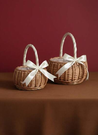 Joivida 1 件手工编织花童篮，外观自然的仿花篮，适合婚礼派对，乳白色柳条储物篮，拉玛餐桌装饰，母亲节礼物，野餐必需品，家庭出游使用，波西米亚绳索花盆篮，天然混合藤条花园装饰，金属框架波西米亚风篮子，适合户外海岸氛围，几何篮子，装饰