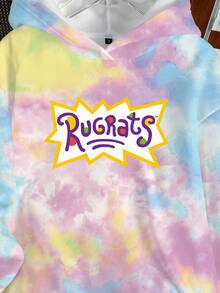 Nick 90s | SHEIN 女士休闲时尚街头扎染字母印花宽松套头卫衣，带保暖内衬，适合日常通勤、秋冬季穿着 - 白色 - 查看 4