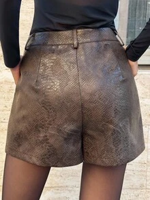 SHEIN PETITE CURVE Plus Size Fold Pleated Pocket Casual Shorts - Brown - View 2
