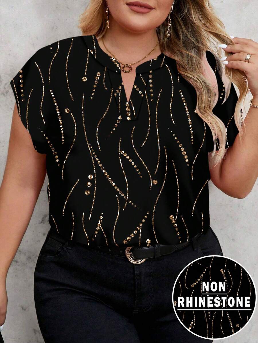 SHEIN Clasi Koszula w paski z brokatowym nadrukiem w groszki, swobodna, minimalistyczna, w dużym rozmiarze, odpowiednia na imprezę noworoczną