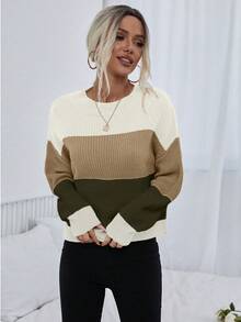 EMERY ROSE Áo len dài tay trễ vai màu tương phản thường ngày cho nữ, Thu/Đông - Nhiều màu - Xem 4