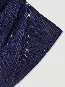 SHEIN EZwear 女士派对亮片装饰抹胸上衣，宝石蓝 - 藏蓝色 - 查看 4
