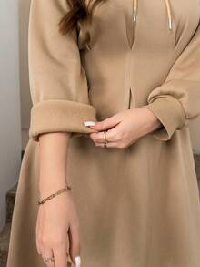 SHEIN LUNE Robe en tricot à manches longues, capuche et couleur unie, grande taille - Noir - Voir 8