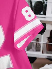 SHEIN X Care Bears 女士休闲数字和熊印花圆领短袖T恤，夏季