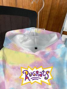 Nick 90s | SHEIN 女士休闲时尚街头扎染字母印花宽松套头卫衣，带保暖内衬，适合日常通勤、秋冬季穿着 - 白色 - 查看 3