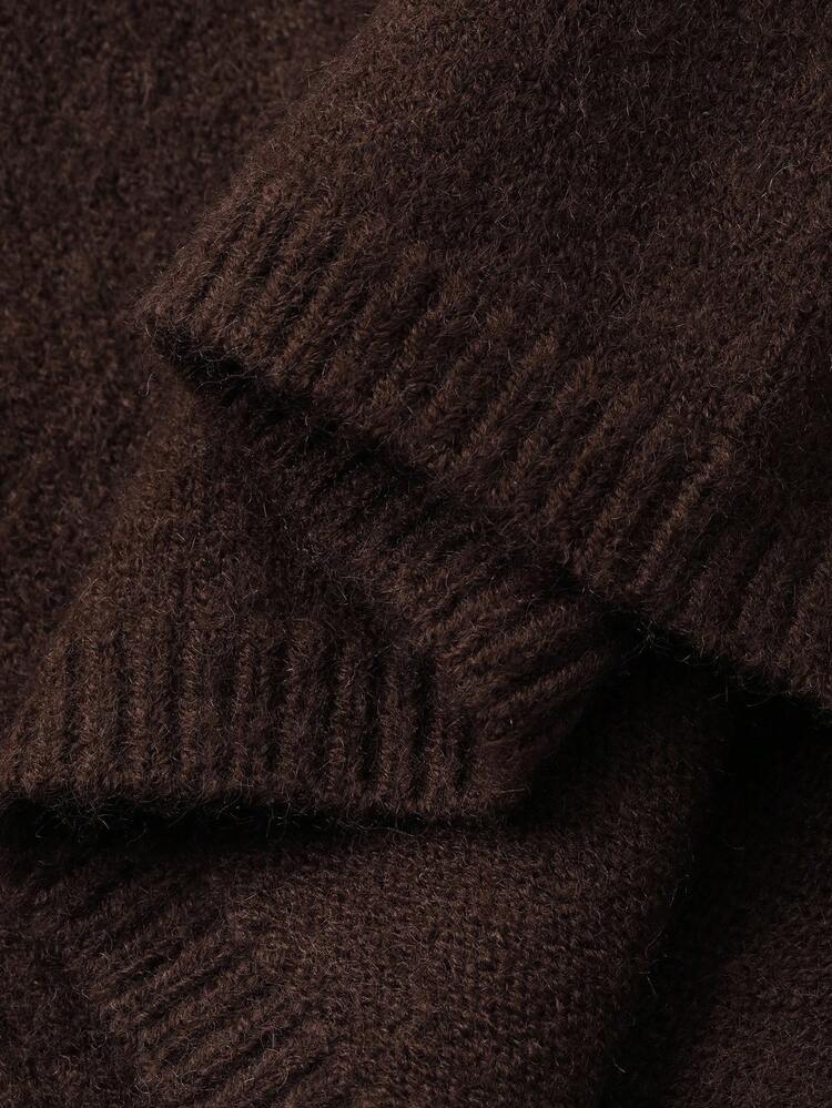 Women's Solid Color Loose V-Neck Belted Cardigan And Straight Leg Pants Elegant Two Pieces Knit Sweater Set, Autumn/Winter